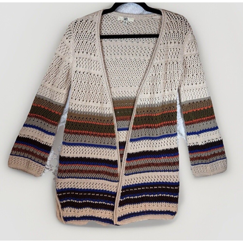Ya Los Angeles Cardigan‎ Sweater Medium Multicolored Open Front Crochet Cotton